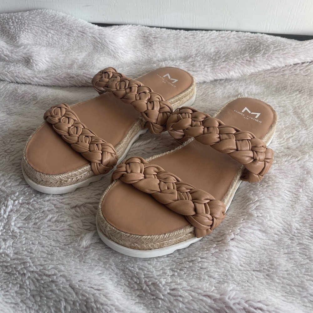 Marc Fisher Jaime Espadrille slide braided leather tan nude sandal